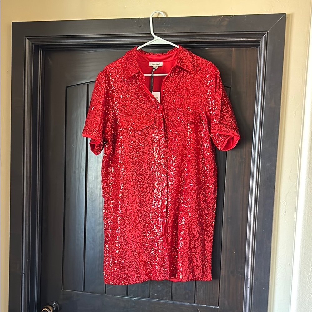NWT Red Sequin Button Down Mini Party/Holiday Dress